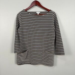 J. Jill Womens Medium Boatneck Long Sleeve Pullover Sweater Stripe Pockets